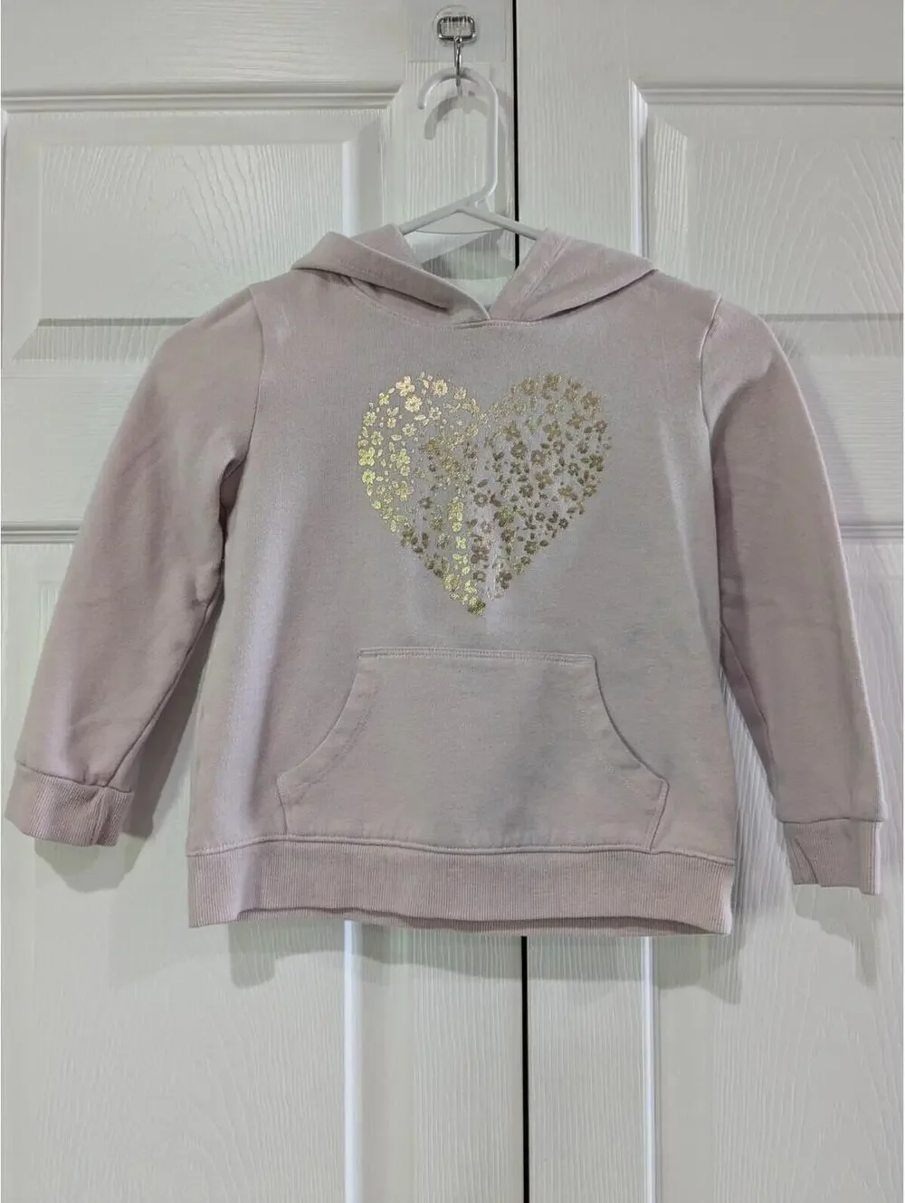 Cat & Jack Girl's Hoodie Sweatshirt, Light Pink, Gold Floral Heart, Small 6/6X